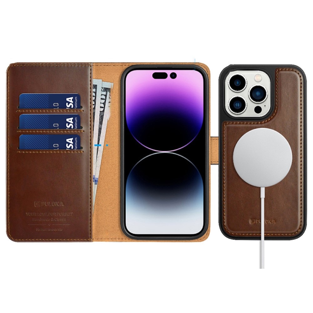 Magnetisk Wallet iPhone 14 Pro brun