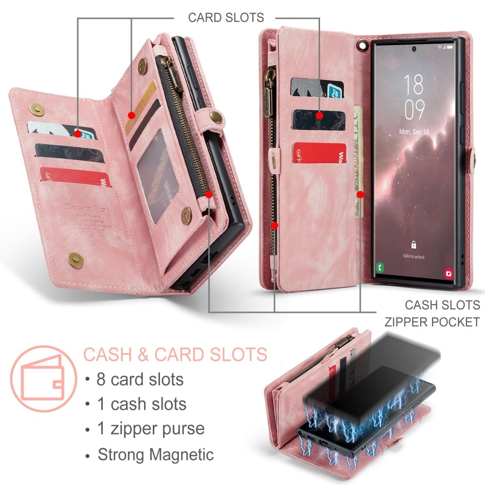 Multi-slot Mobiltaske Samsung Galaxy S23 Ultra Lyserød