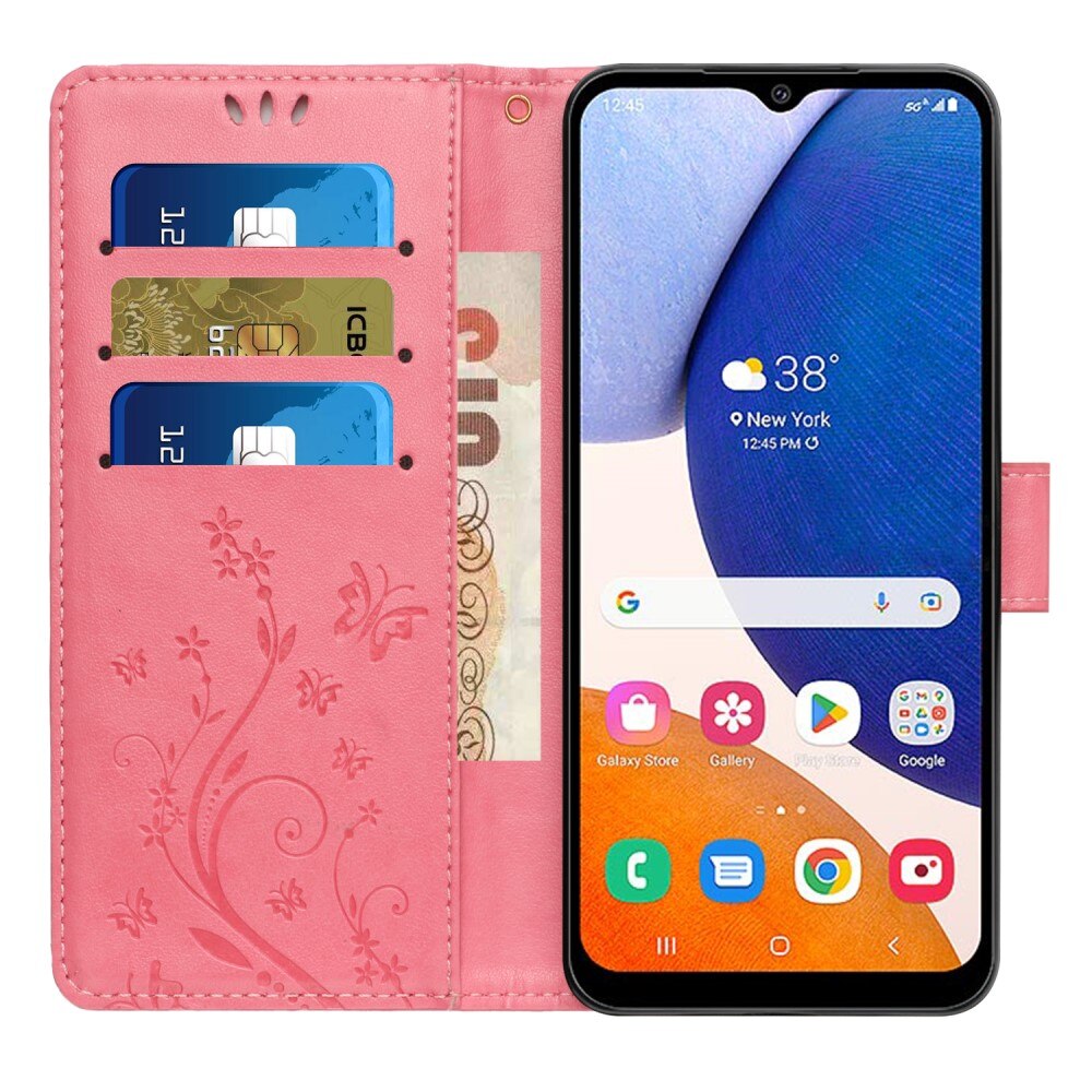 Læderetui Sommerfugle Samsung Galaxy A54 Lyserød