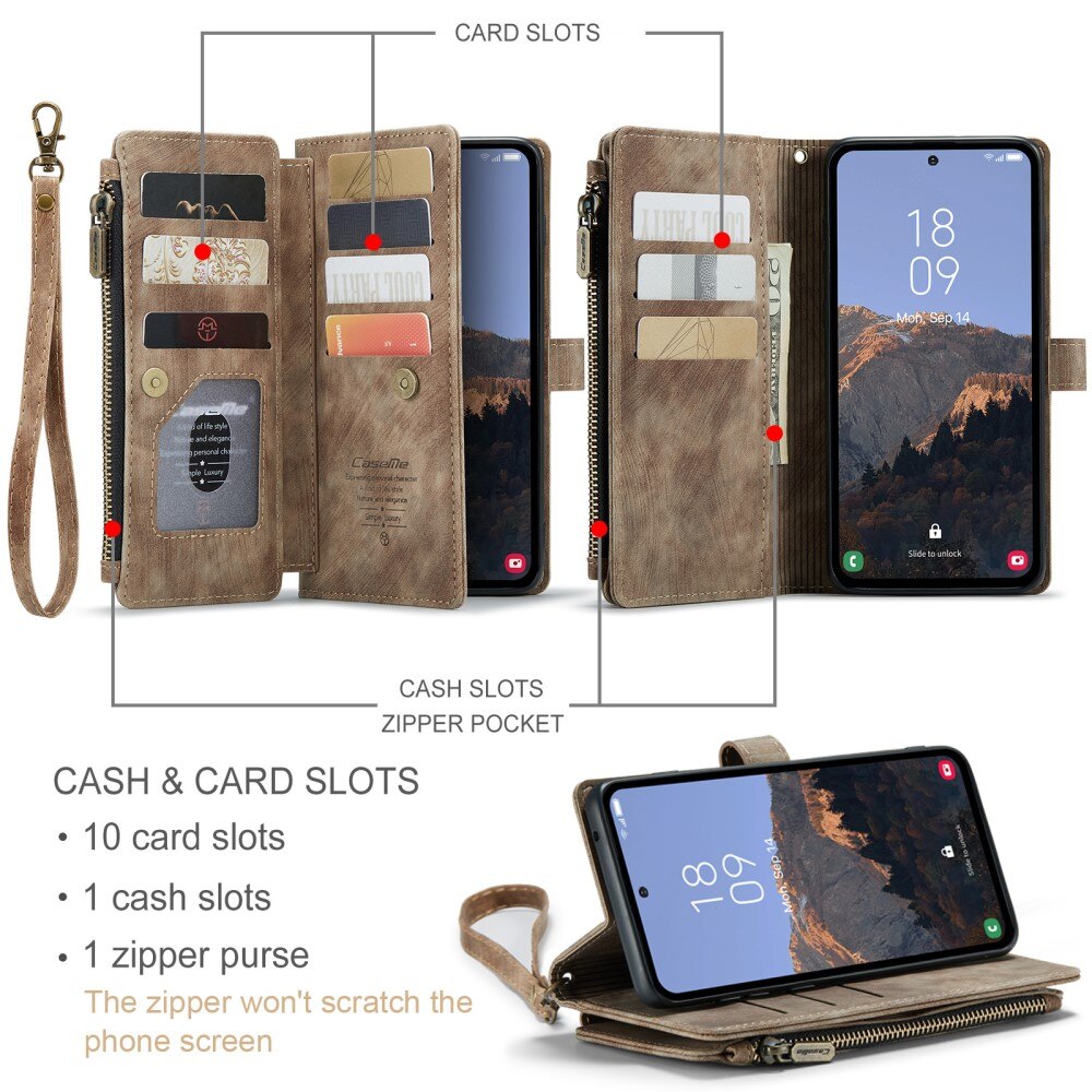 Zipper Wallet Samsung Galaxy A54 Brun