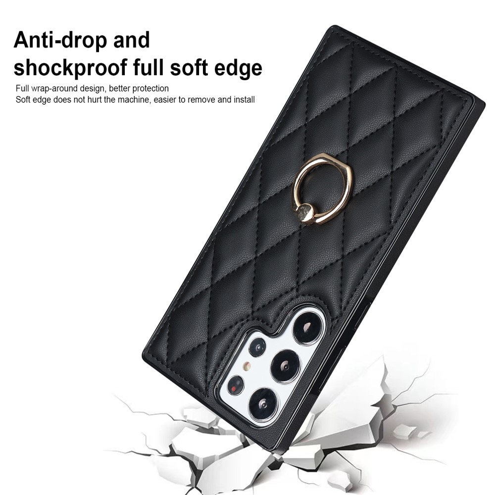 Cover Finger Ring Samsung Galaxy S23 Ultra Quilted sort