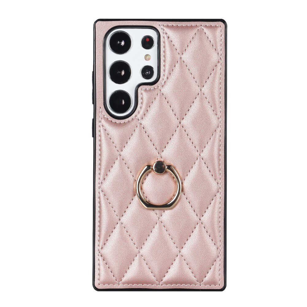 Cover Finger Ring Samsung Galaxy S23 Ultra Quilted rose guld