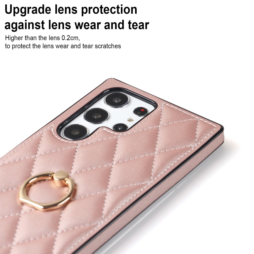 Cover Finger Ring Samsung Galaxy S23 Ultra Quilted rose guld