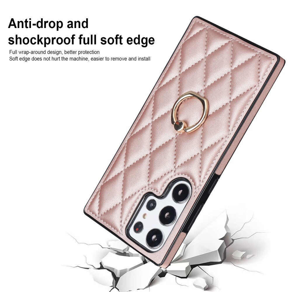 Cover Finger Ring Samsung Galaxy S23 Ultra Quilted rose guld