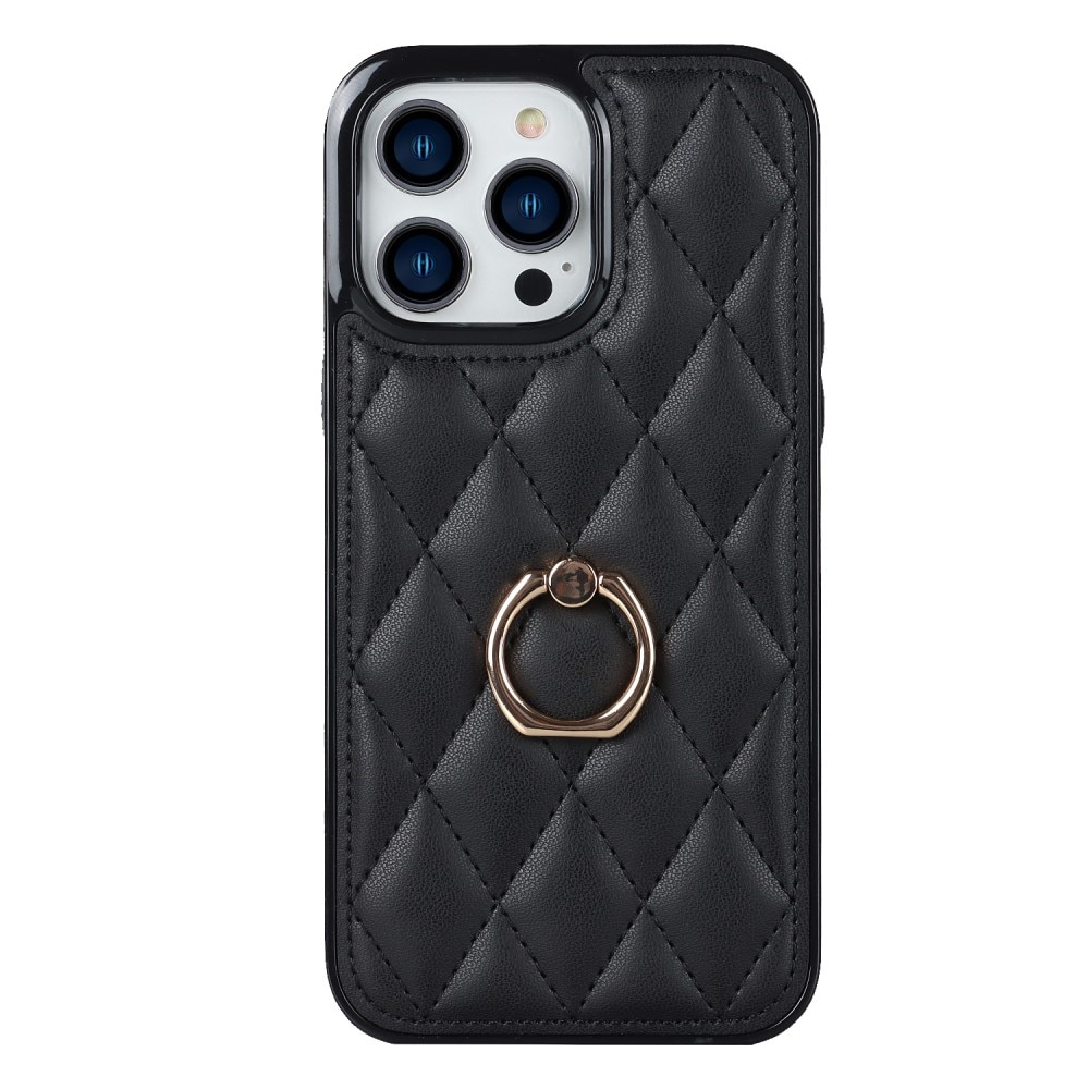 Cover Finger Ring iPhone 14 Pro Quilted sort