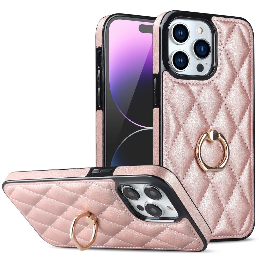 Cover Finger Ring iPhone 14 Pro Quilted rose guld