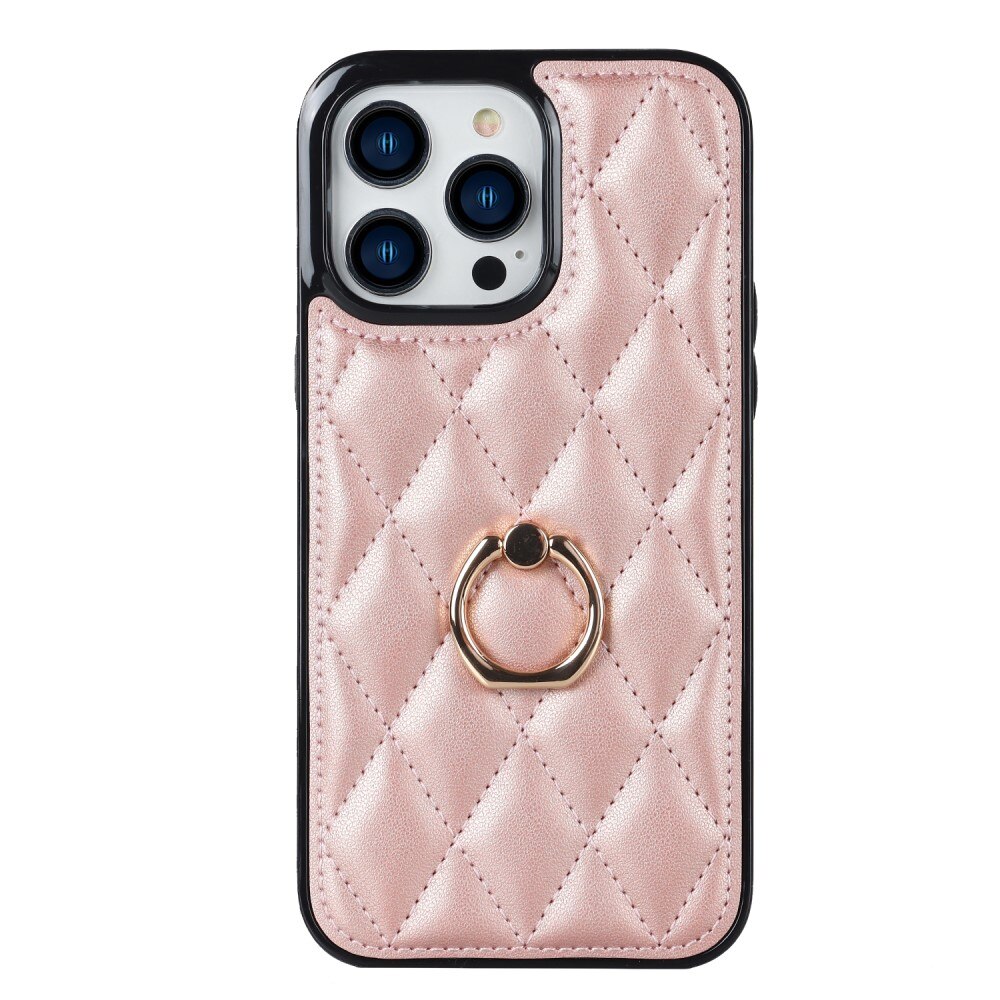 Cover Finger Ring iPhone 14 Pro Quilted rose guld