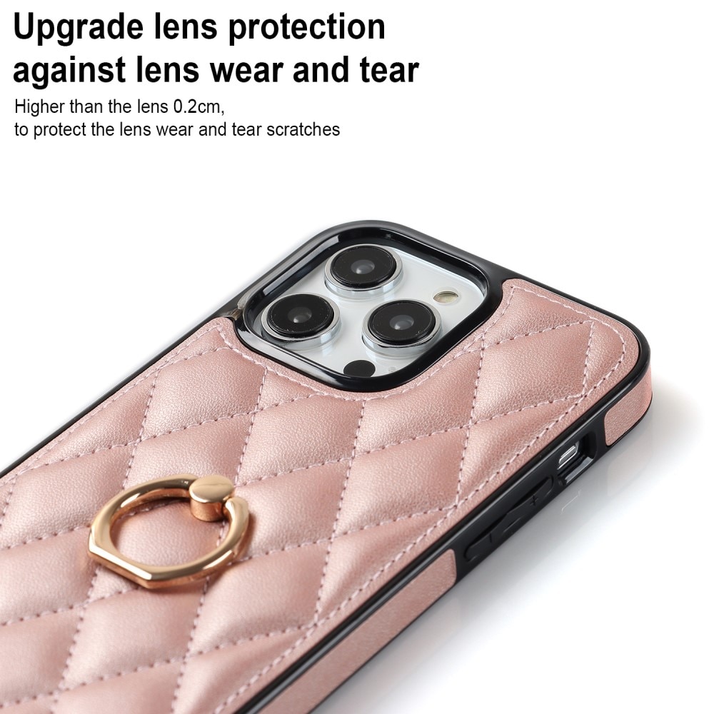 Cover Finger Ring iPhone 14 Pro Quilted rose guld