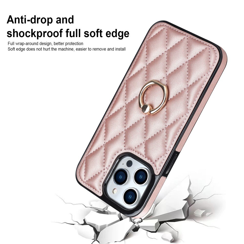 Cover Finger Ring iPhone 14 Pro Quilted rose guld