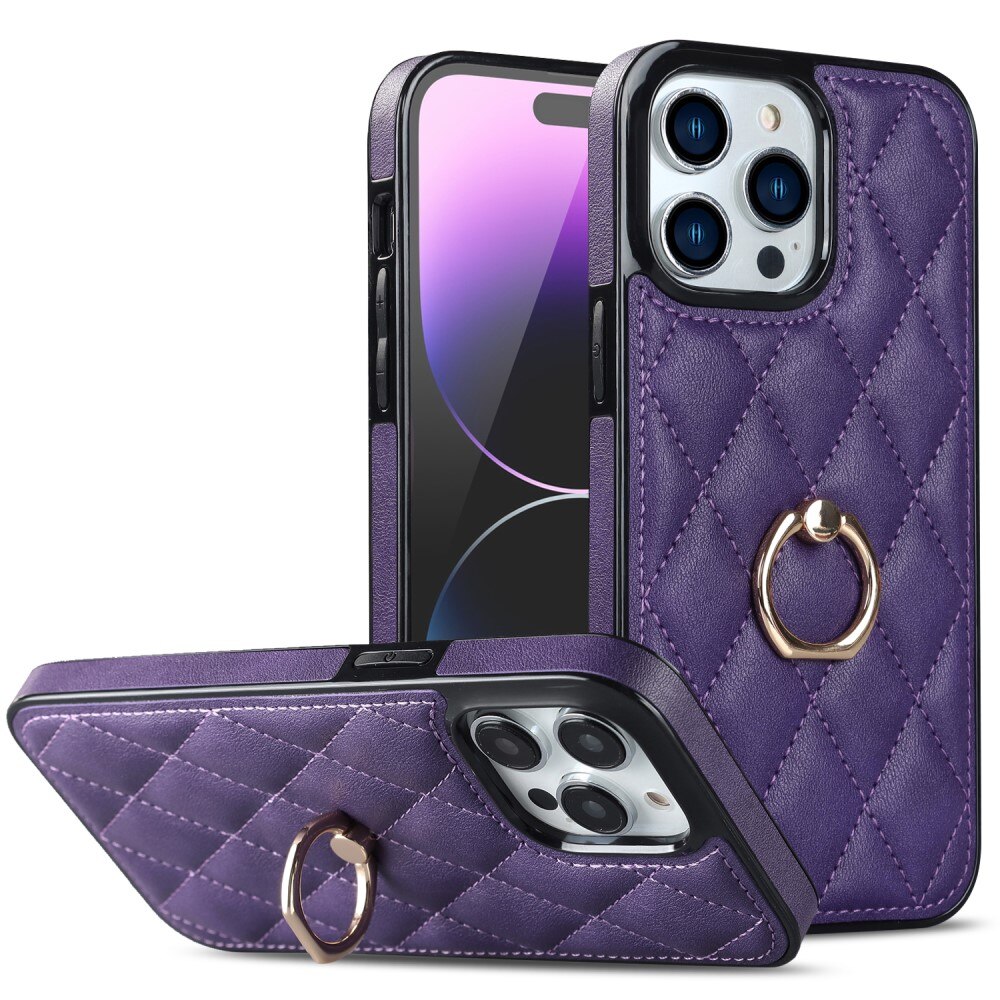 Cover Finger Ring iPhone 14 Pro Quilted lila