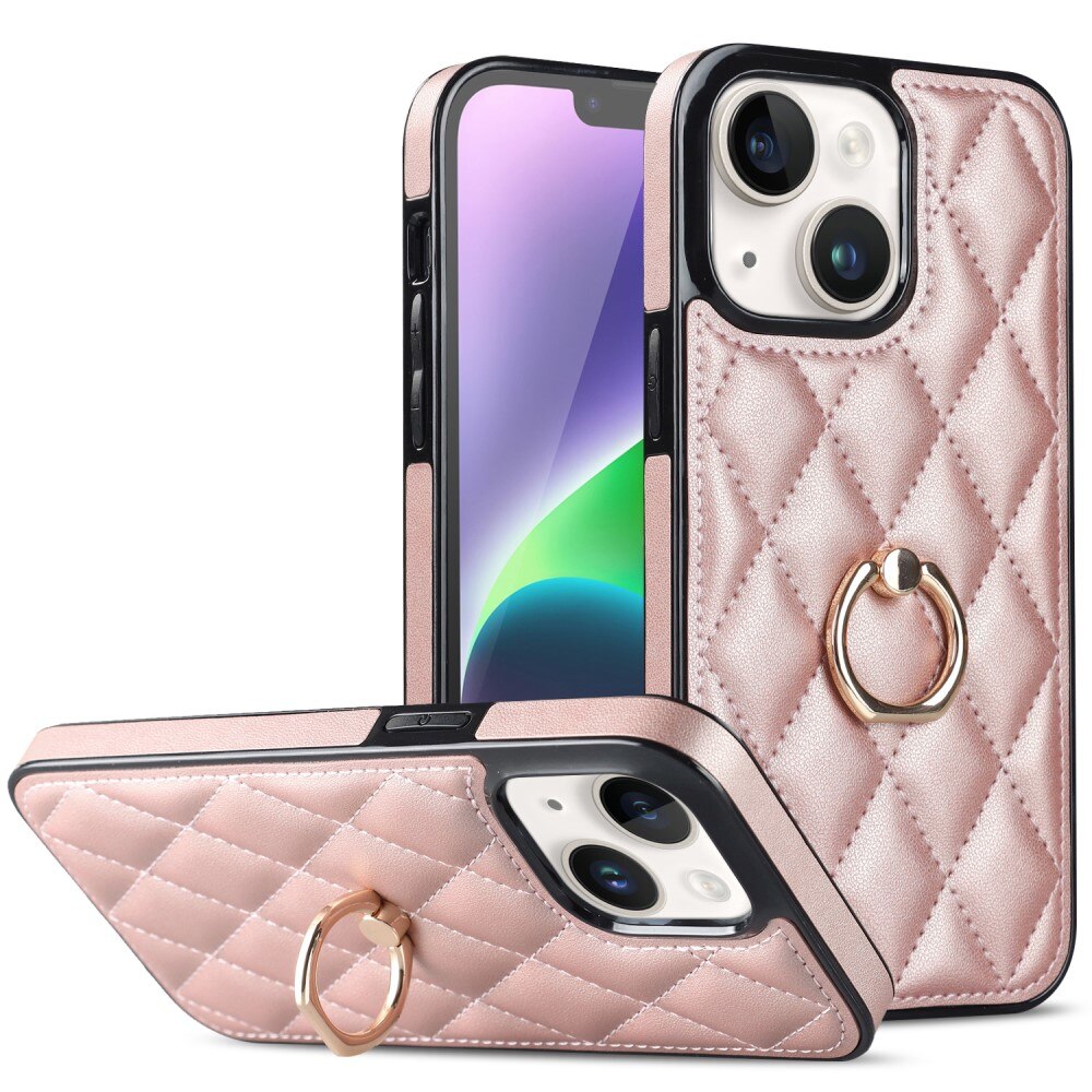 Cover Finger Ring iPhone 14 Quilted rose guld