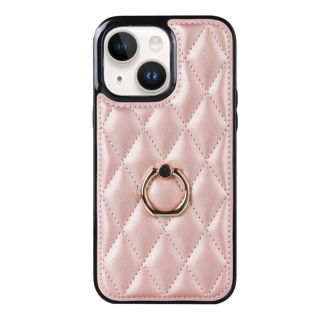 Cover Finger Ring iPhone 14 Quilted rose guld