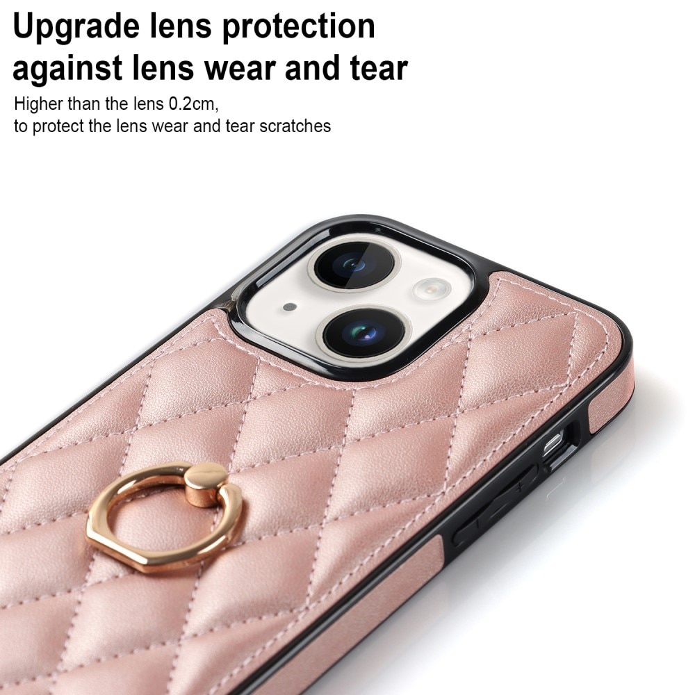 Cover Finger Ring iPhone 14 Quilted rose guld