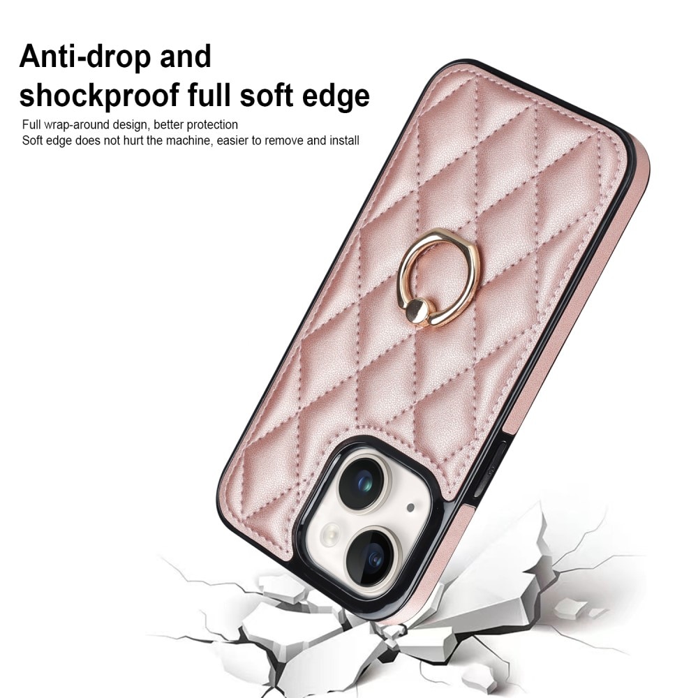 Cover Finger Ring iPhone 14 Quilted rose guld