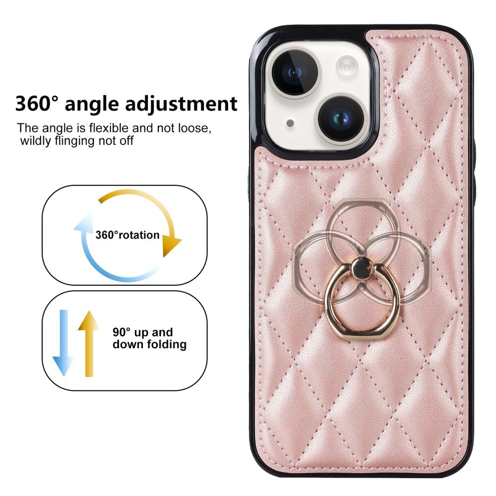 Cover Finger Ring iPhone 14 Quilted rose guld