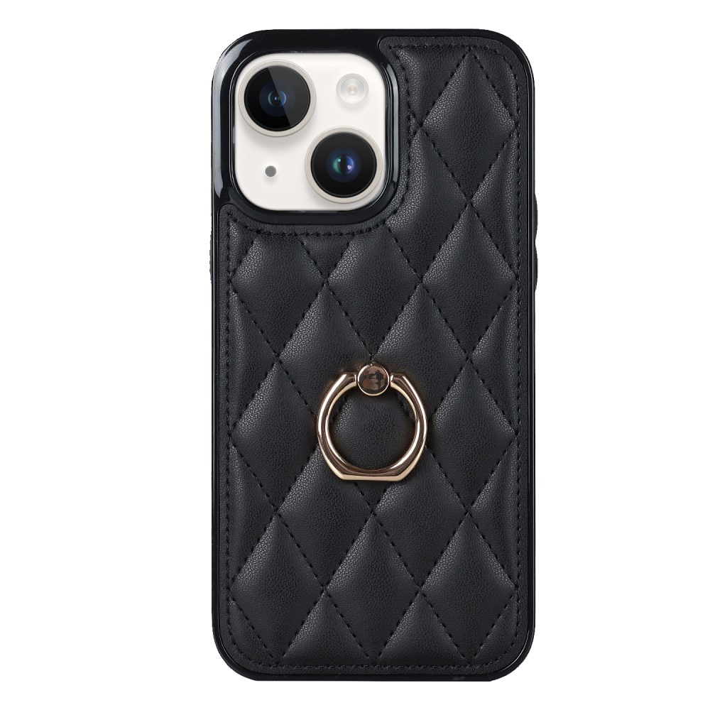 Cover Finger Ring iPhone 14 Quilted sort