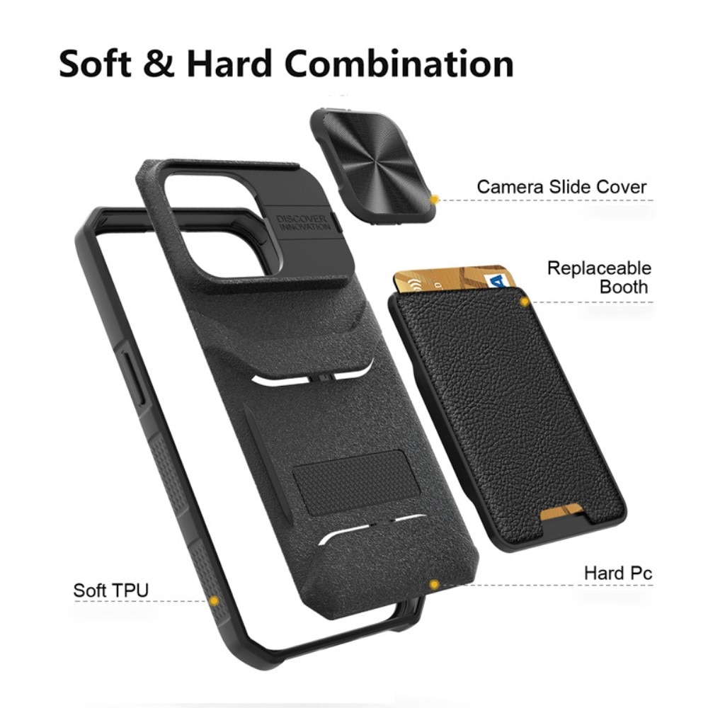 Hybridcover Kamerabeskyttelse+Kortholder iPhone 14 Pro sort