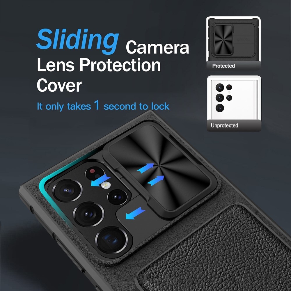 Hybridcover Kamerabeskyttelse+Kortholder Samsung Galaxy S23 Ultra sort