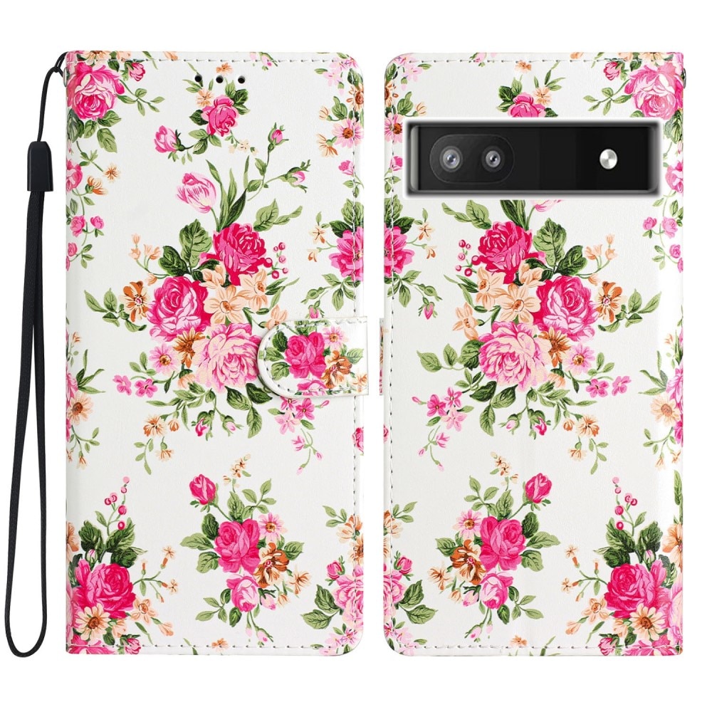 Mobiltaske Google Pixel 6a lyserøde blomster