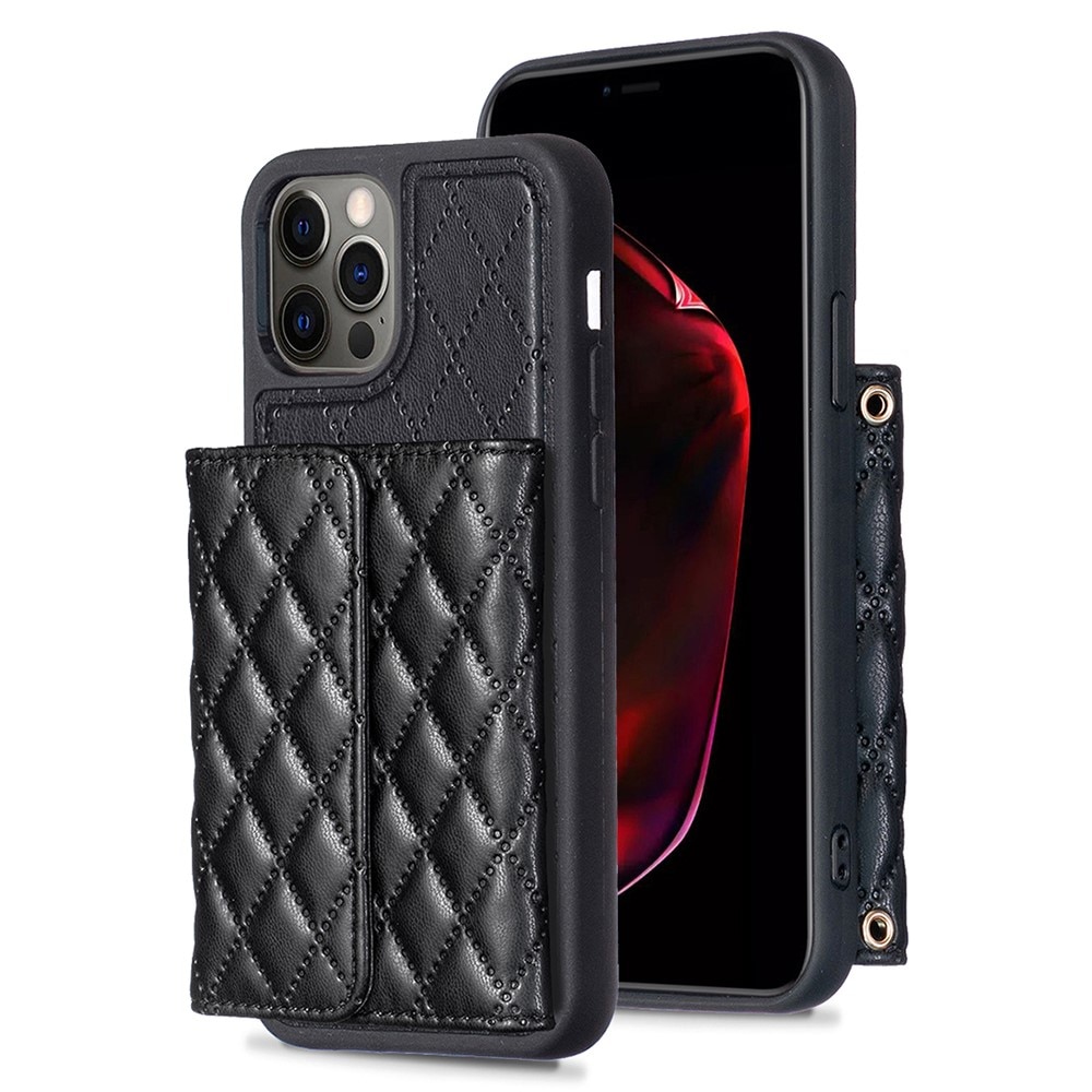 Tegnebog Cover med sidelomme Quilted iPhone 12/12 Pro sort