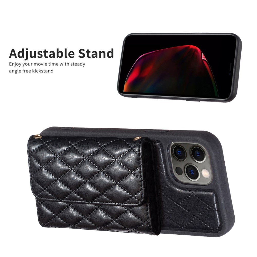 Tegnebog Cover med sidelomme Quilted iPhone 12/12 Pro sort