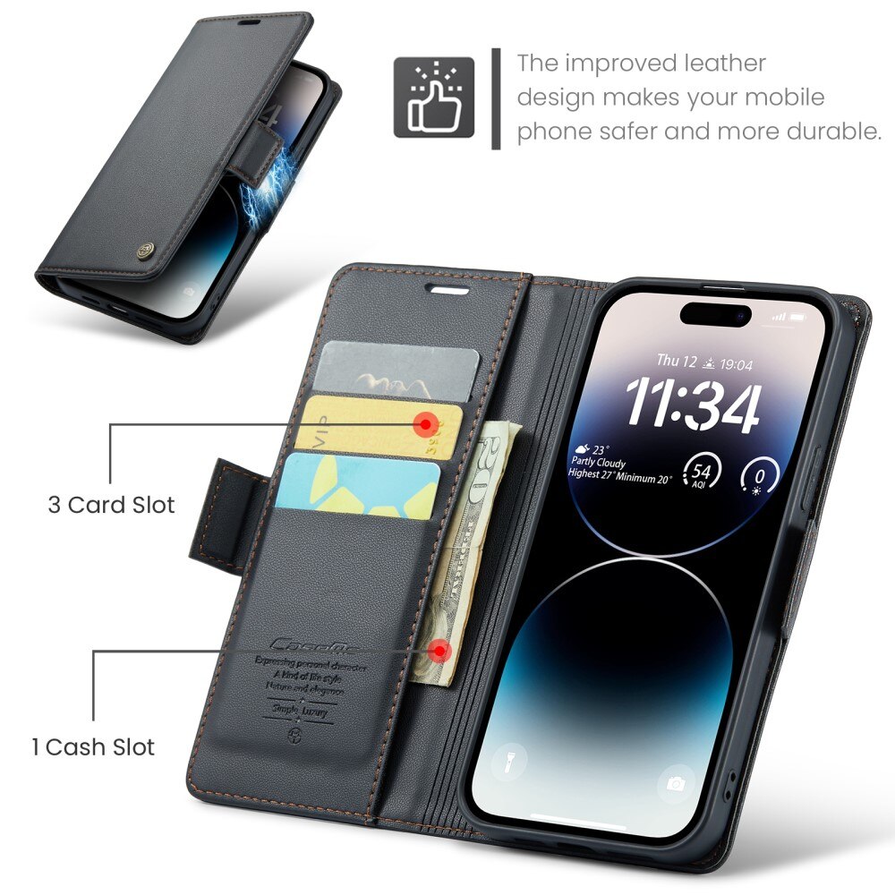 RFID blocking Slim Pung Etui Apple iPhone 14 Pro Sort