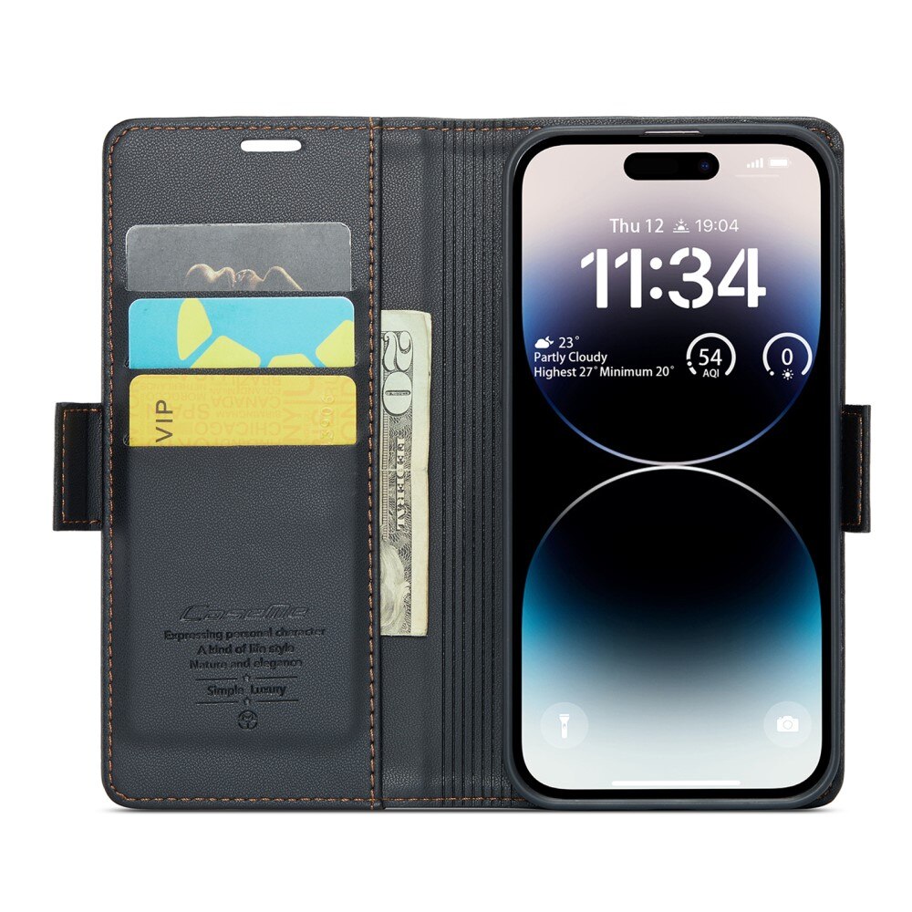 RFID blocking Slim Pung Etui Apple iPhone 14 Pro Sort