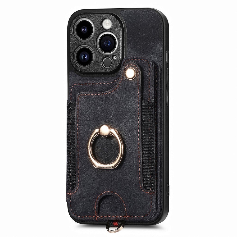 Tegnebog Cover RFID blocking + Finger Ring iPhone 13 Pro sort
