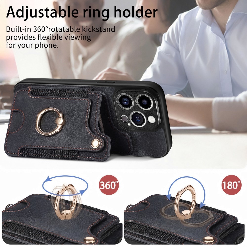 Tegnebog Cover RFID blocking + Finger Ring iPhone 13 Pro sort