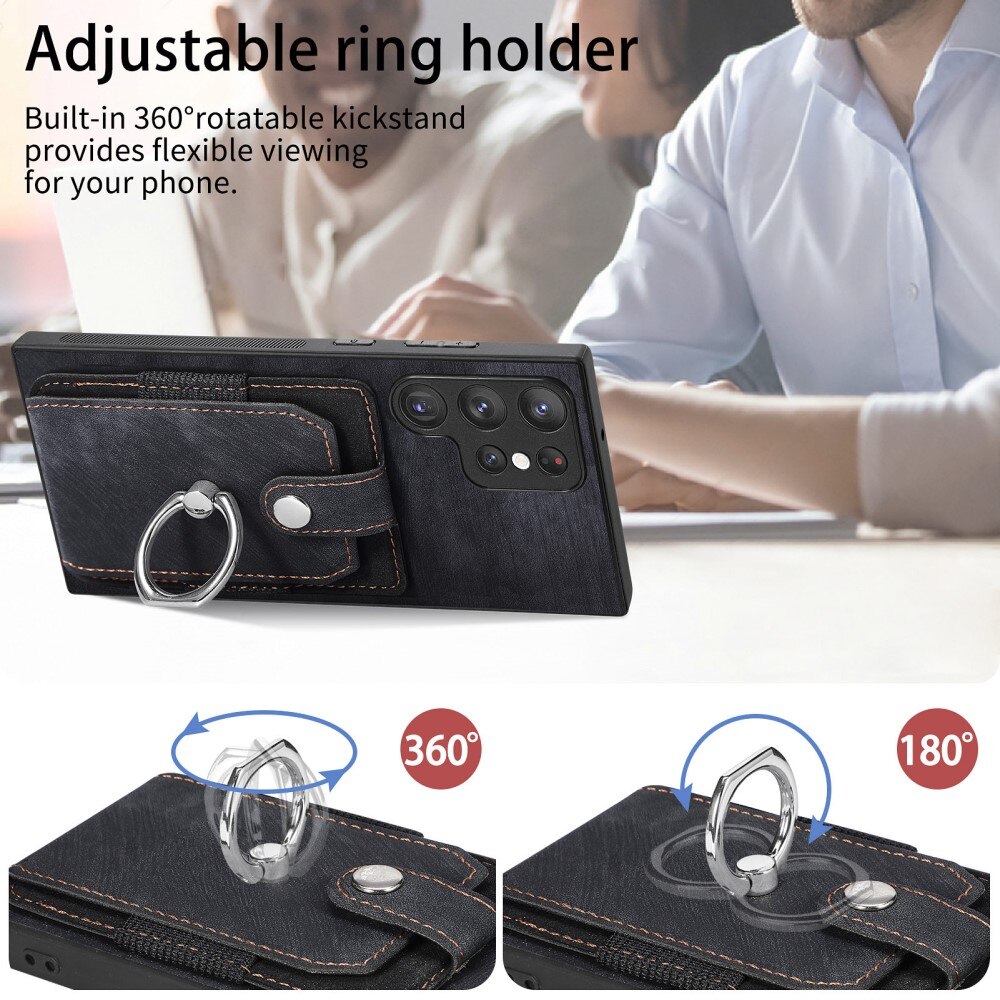 Tegnebog Cover med Finger Ring Samsung Galaxy S23 Ultra sort