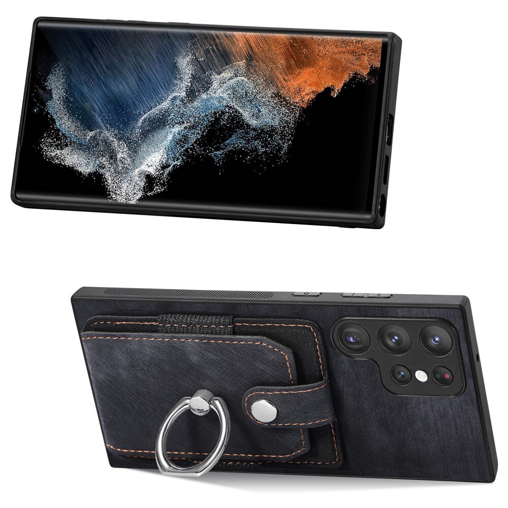 Tegnebog Cover med Finger Ring Samsung Galaxy S23 Ultra sort