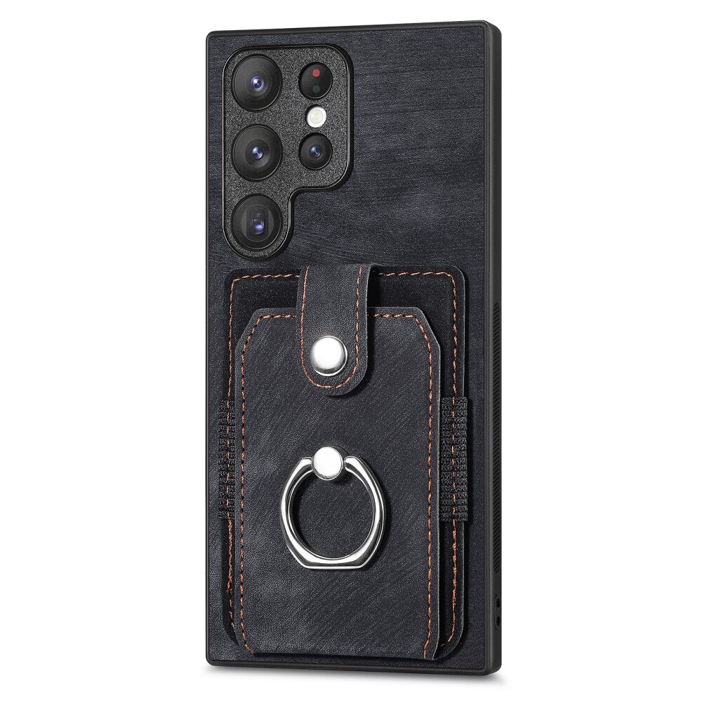 Tegnebog Cover med Finger Ring Samsung Galaxy S23 Ultra sort