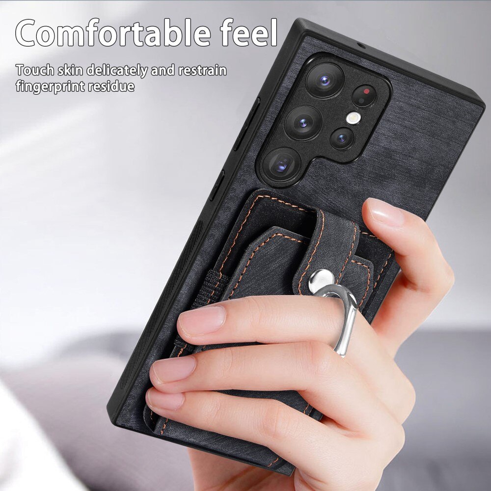 Tegnebog Cover med Finger Ring Samsung Galaxy S23 Ultra sort