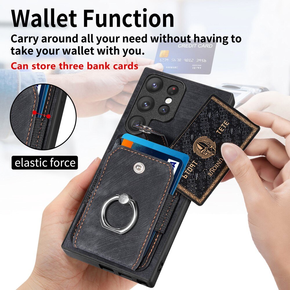 Tegnebog Cover med Finger Ring Samsung Galaxy S23 Ultra sort