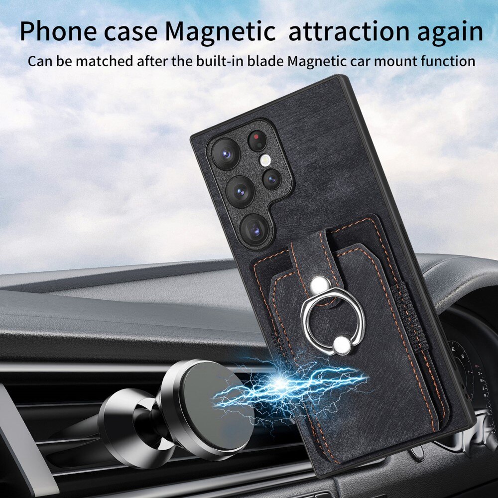 Tegnebog Cover med Finger Ring Samsung Galaxy S23 Ultra sort