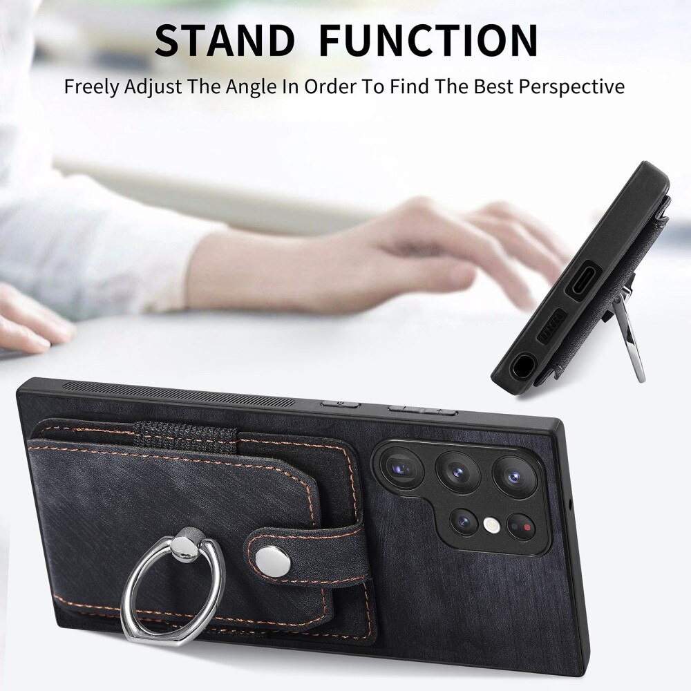 Tegnebog Cover med Finger Ring Samsung Galaxy S23 Ultra sort