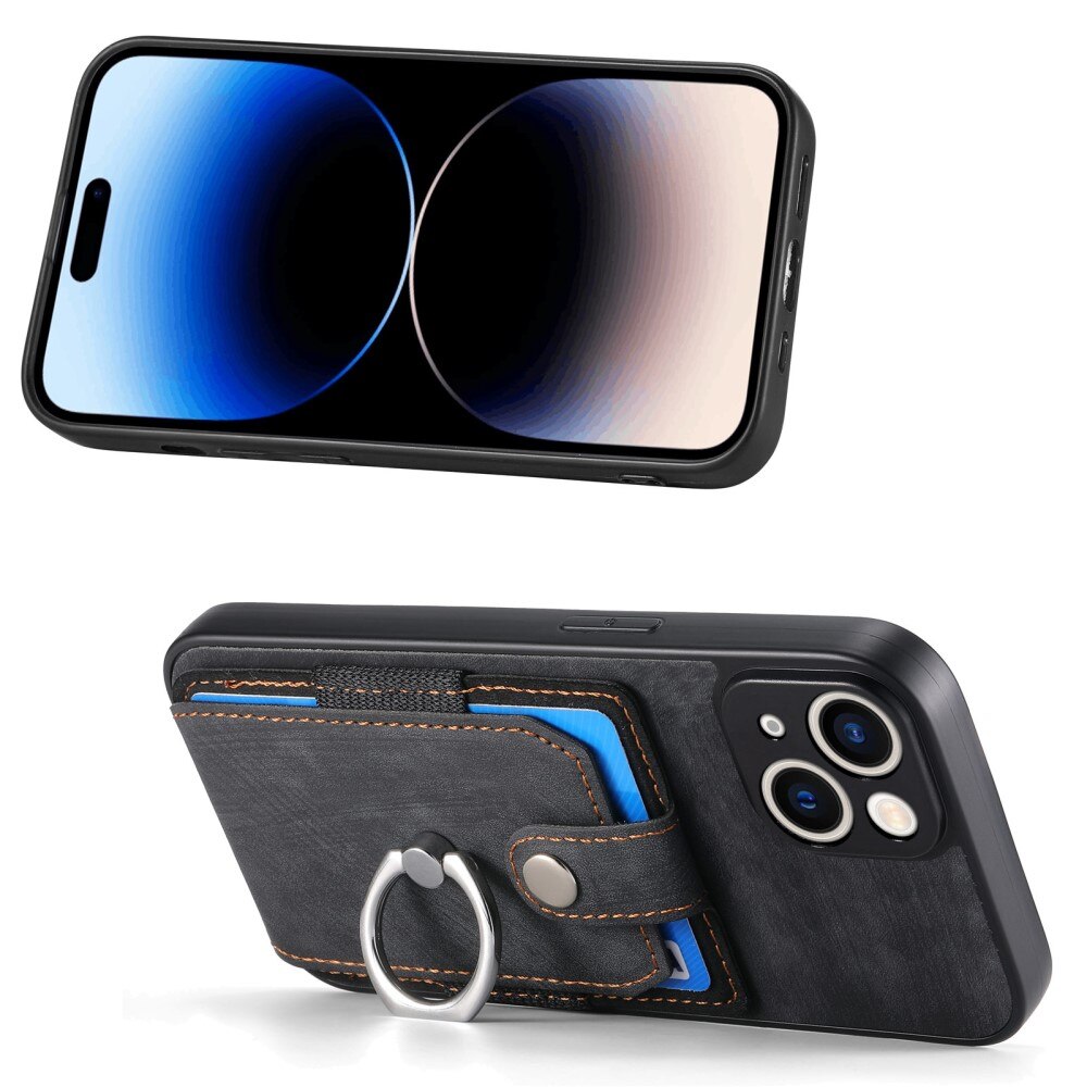 Tegnebog Cover med Finger Ring iPhone 14 sort