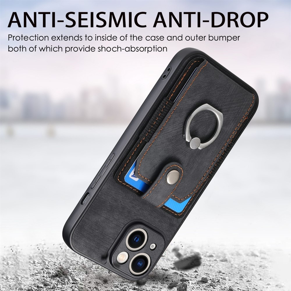 Tegnebog Cover med Finger Ring iPhone 14 sort