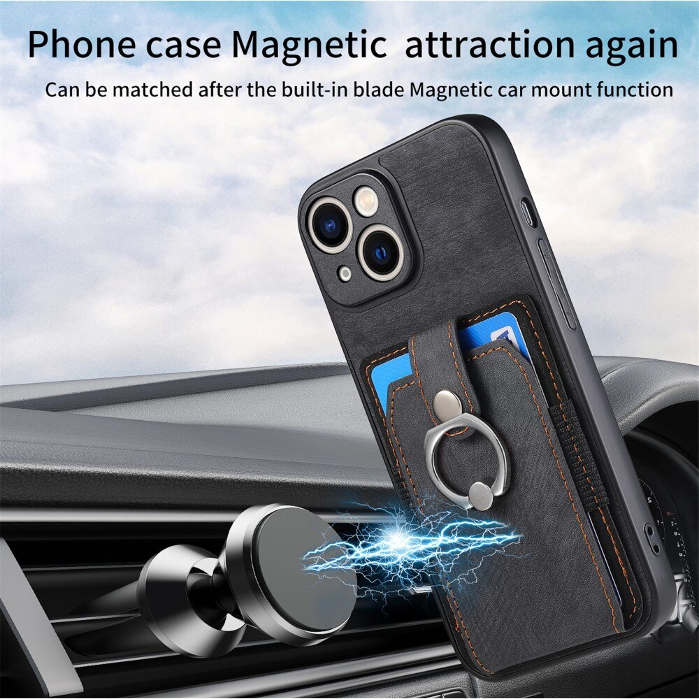 Tegnebog Cover med Finger Ring iPhone 14 sort