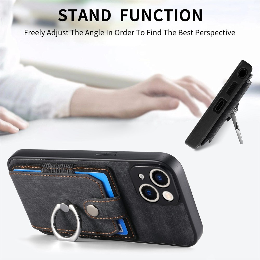 Tegnebog Cover med Finger Ring iPhone 14 sort