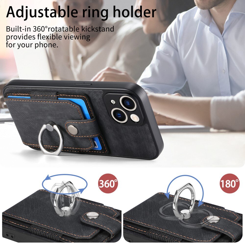 Tegnebog Cover med Finger Ring iPhone 14 sort