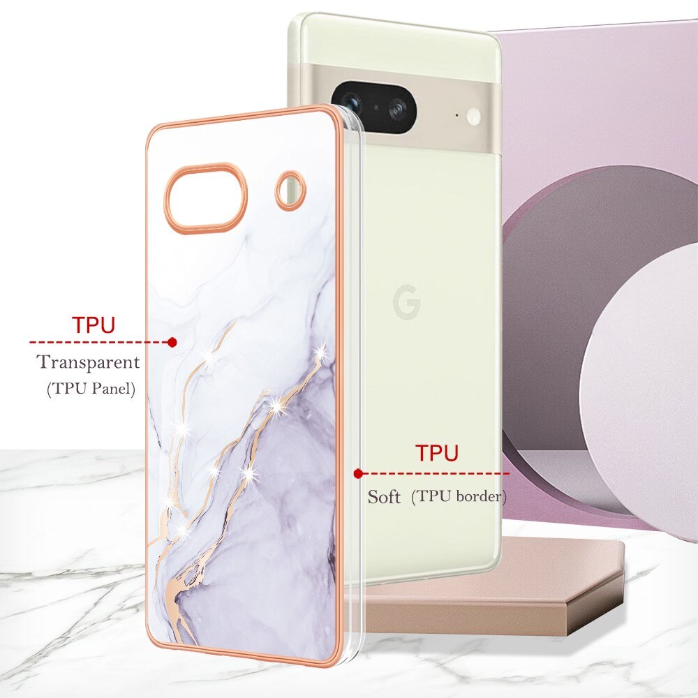 TPU Cover Google Pixel 7a hvid marmor