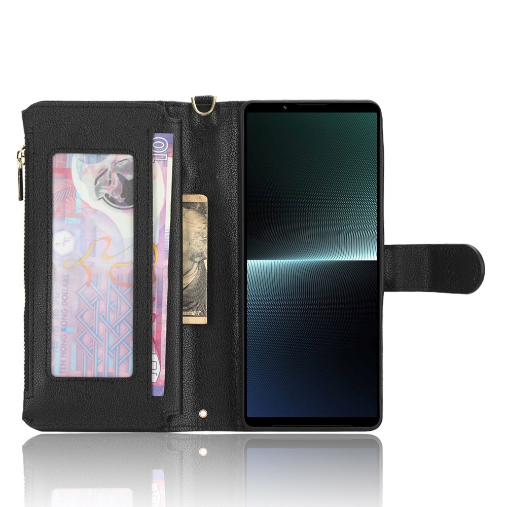 Zipper Læder multi-slot tegnebog Sony Xperia 1 V sort