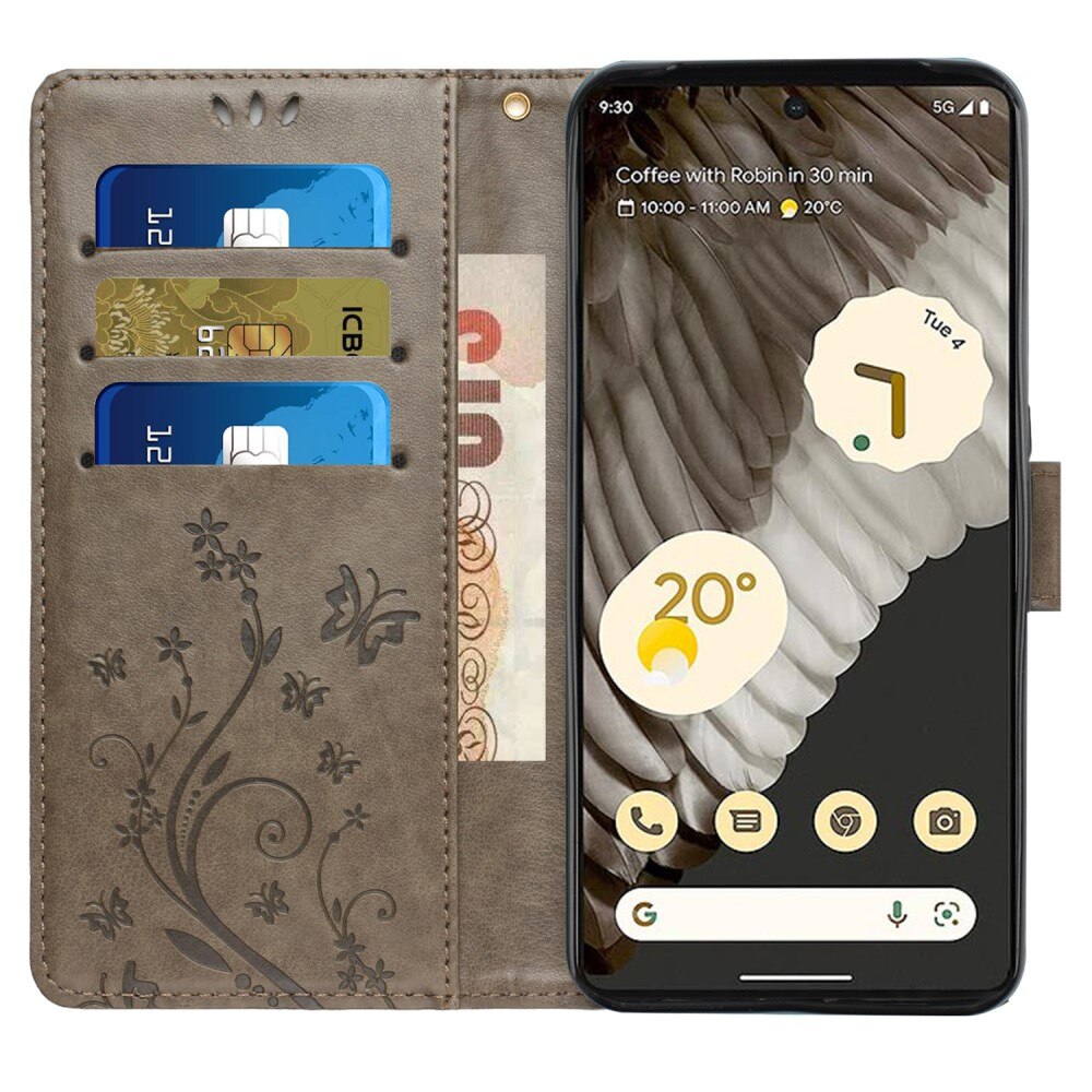 Læderetui Sommerfugle Google Pixel 8 Pro Grå