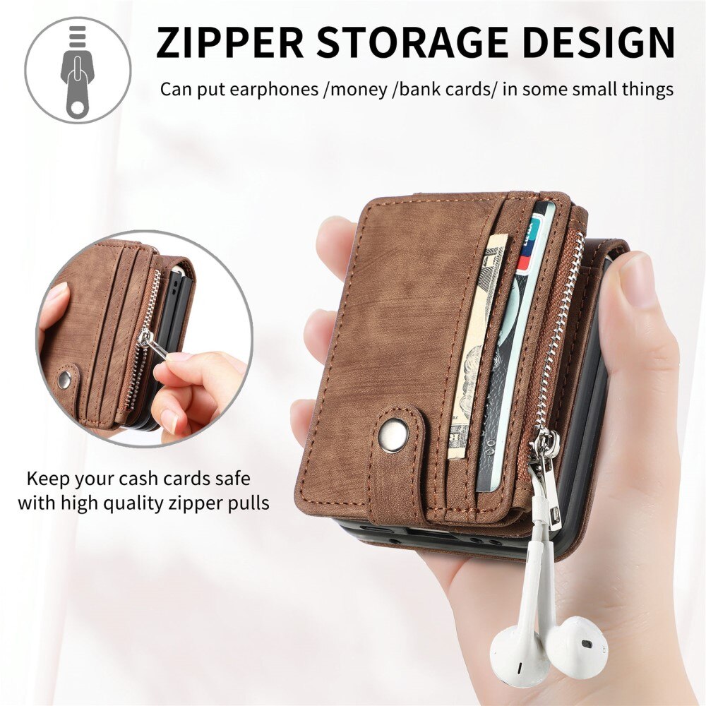 Zipper Multi-Slot Mobiltaske Samsung Galaxy Z Flip 5 brun