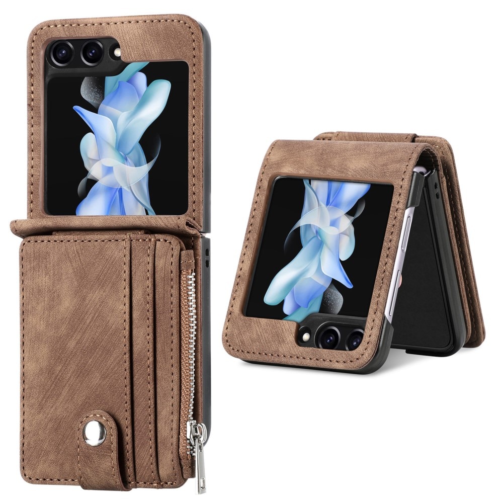 Zipper Multi-Slot Mobiltaske Samsung Galaxy Z Flip 5 brun