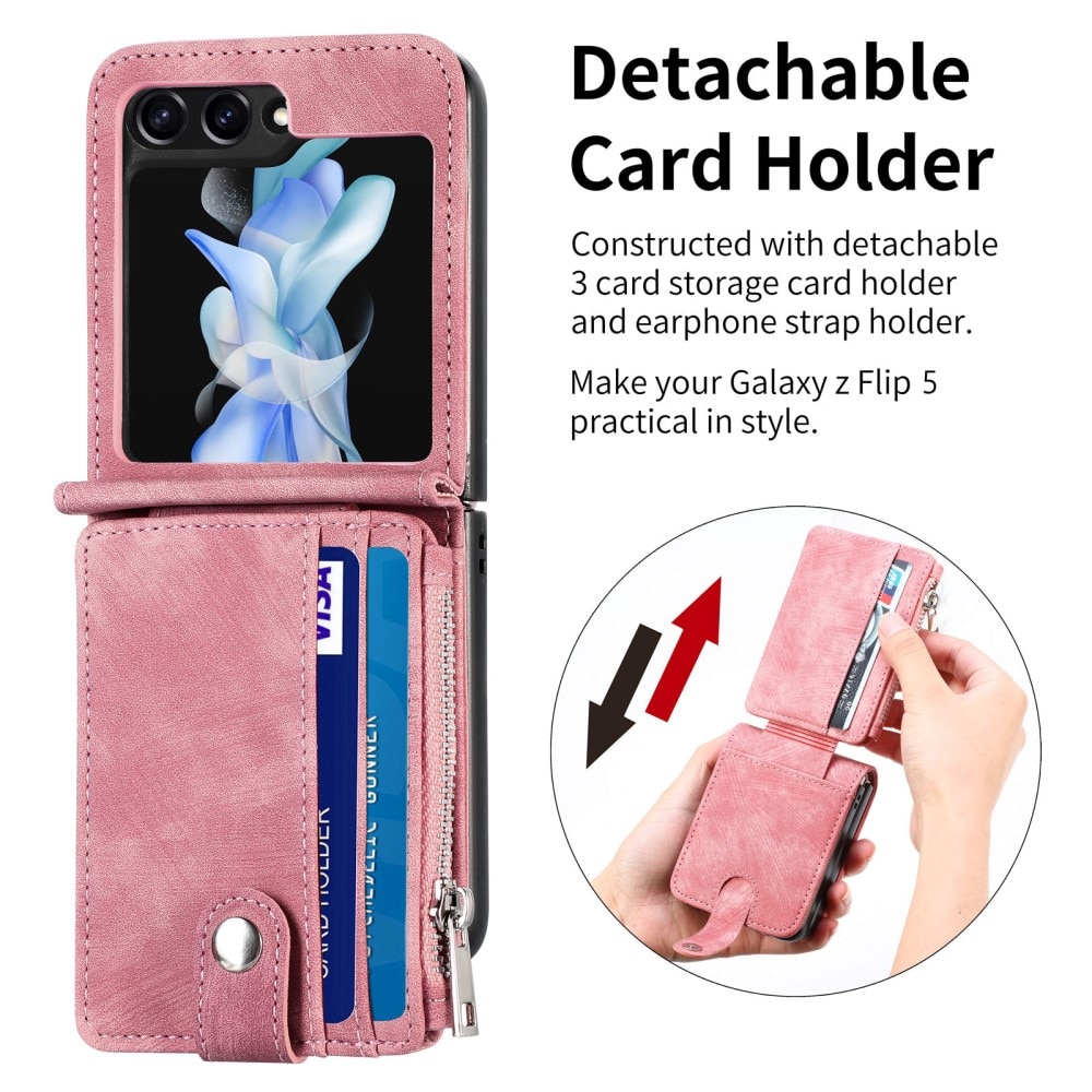 Zipper Multi-Slot Mobiltaske Samsung Galaxy Z Flip 5 lyserød