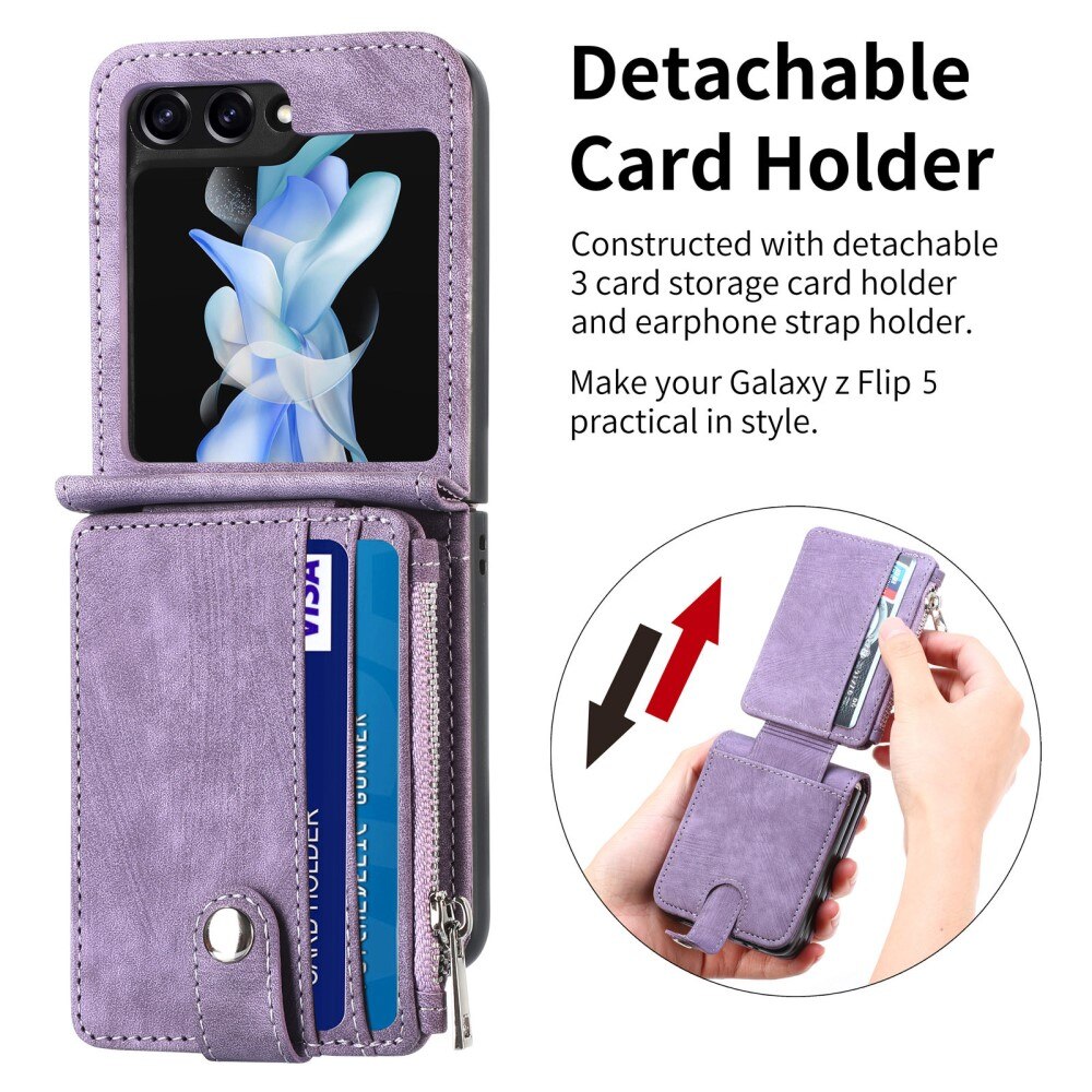 Zipper Multi-Slot Mobiltaske Samsung Galaxy Z Flip 5 lila