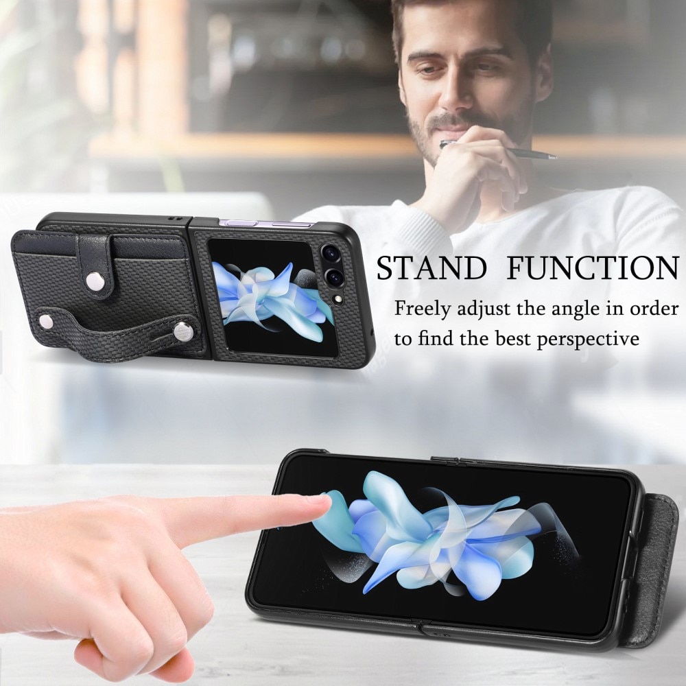 Lædercover Kortholder + Finger Strap Samsung Galaxy Z Flip 5 sort