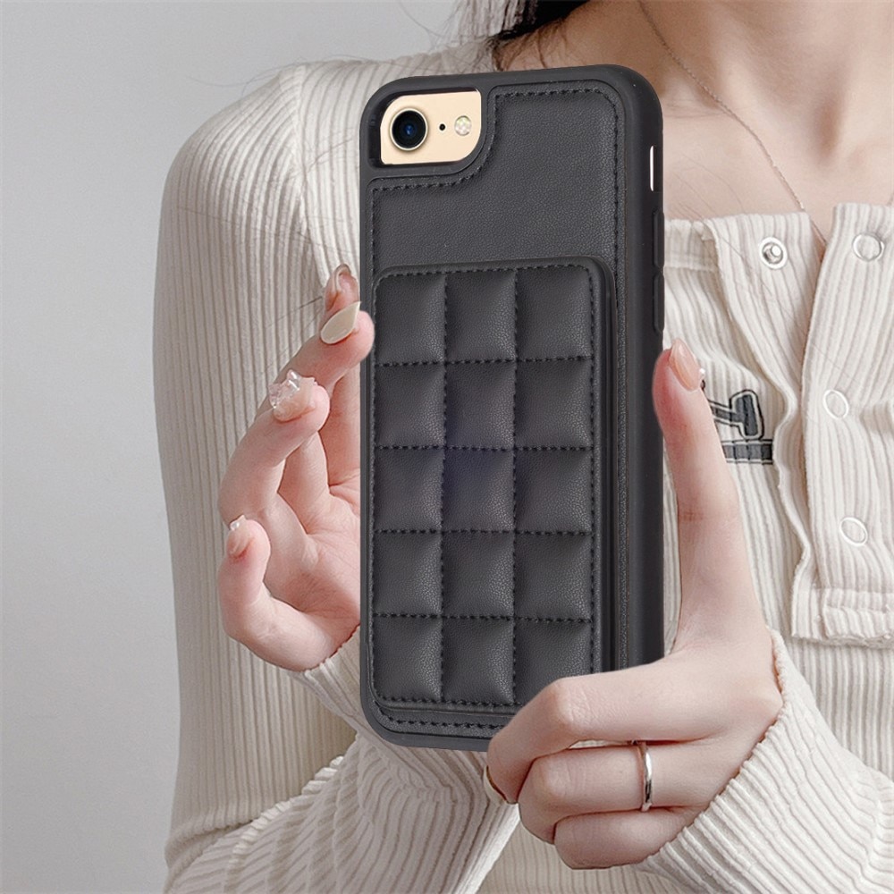 TPU Cover med quiltet pung iPhone SE (2020) sort